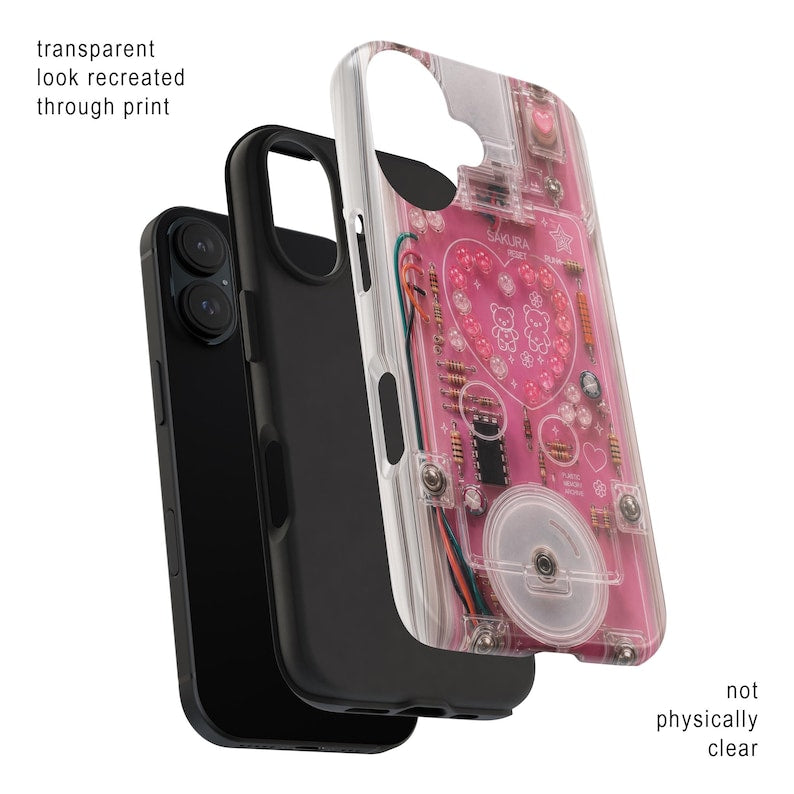 Pink Cyber Circuit Heart Phone Case – Y2K Retro Kawaii Tech Design