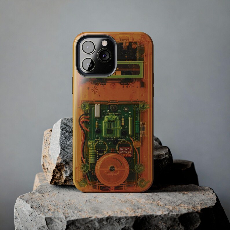 Retro Cassette Phone Case – Y2K Clear Effect Tech Orange Green Electronics