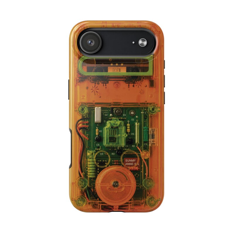 Retro Cassette Phone Case – Y2K Clear Effect Tech Orange Green Electronics
