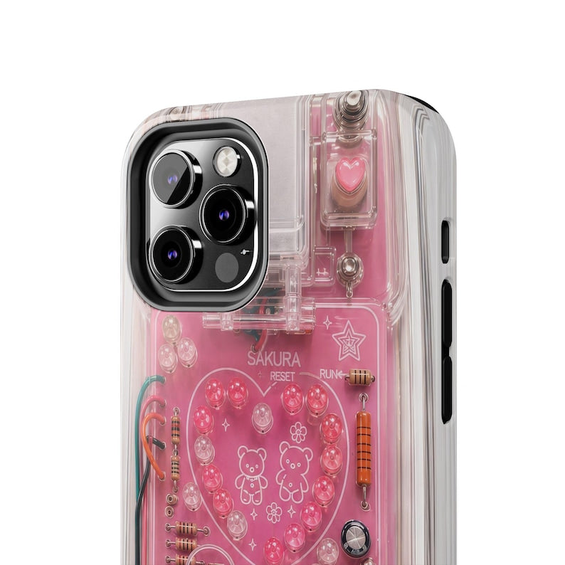 Pink Cyber Circuit Heart Phone Case – Y2K Retro Kawaii Tech Design