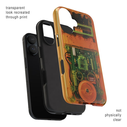 Retro Cassette Phone Case – Y2K Clear Effect Tech Orange Green Electronics