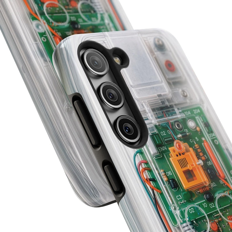Clear Effect Y2K Circuit Board Tough Phone Case – Transparent Retro Tech iPhone Samsung Cover