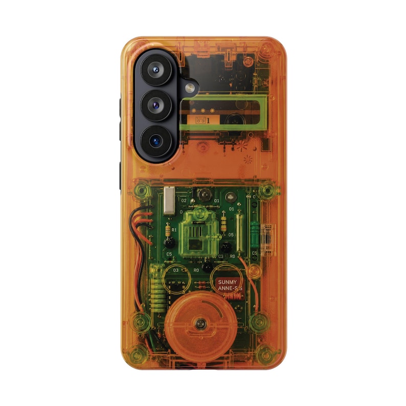 Retro Cassette Phone Case – Y2K Clear Effect Tech Orange Green Electronics