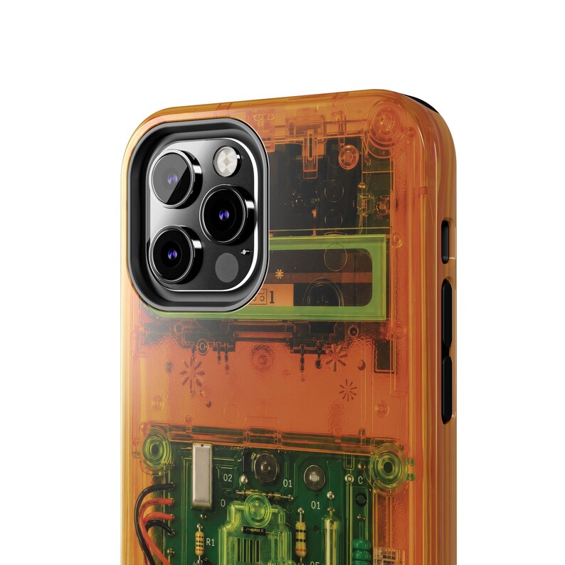 Retro Cassette Phone Case – Y2K Clear Effect Tech Orange Green Electronics
