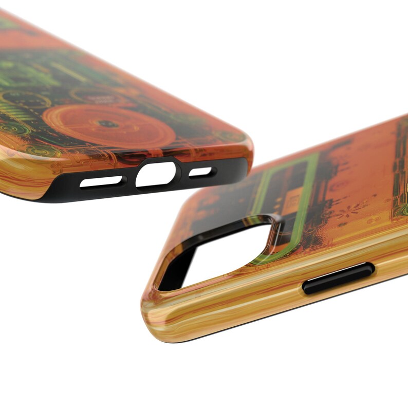 Retro Cassette Phone Case – Y2K Clear Effect Tech Orange Green Electronics