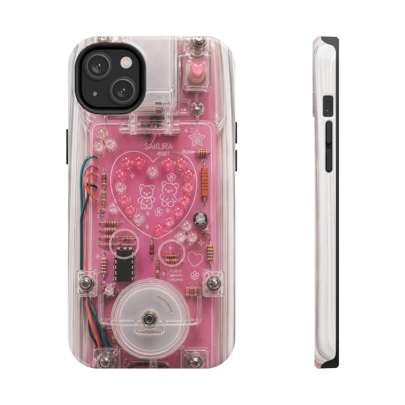 Pink Cyber Circuit Heart Phone Case – Y2K Retro Kawaii Tech Design