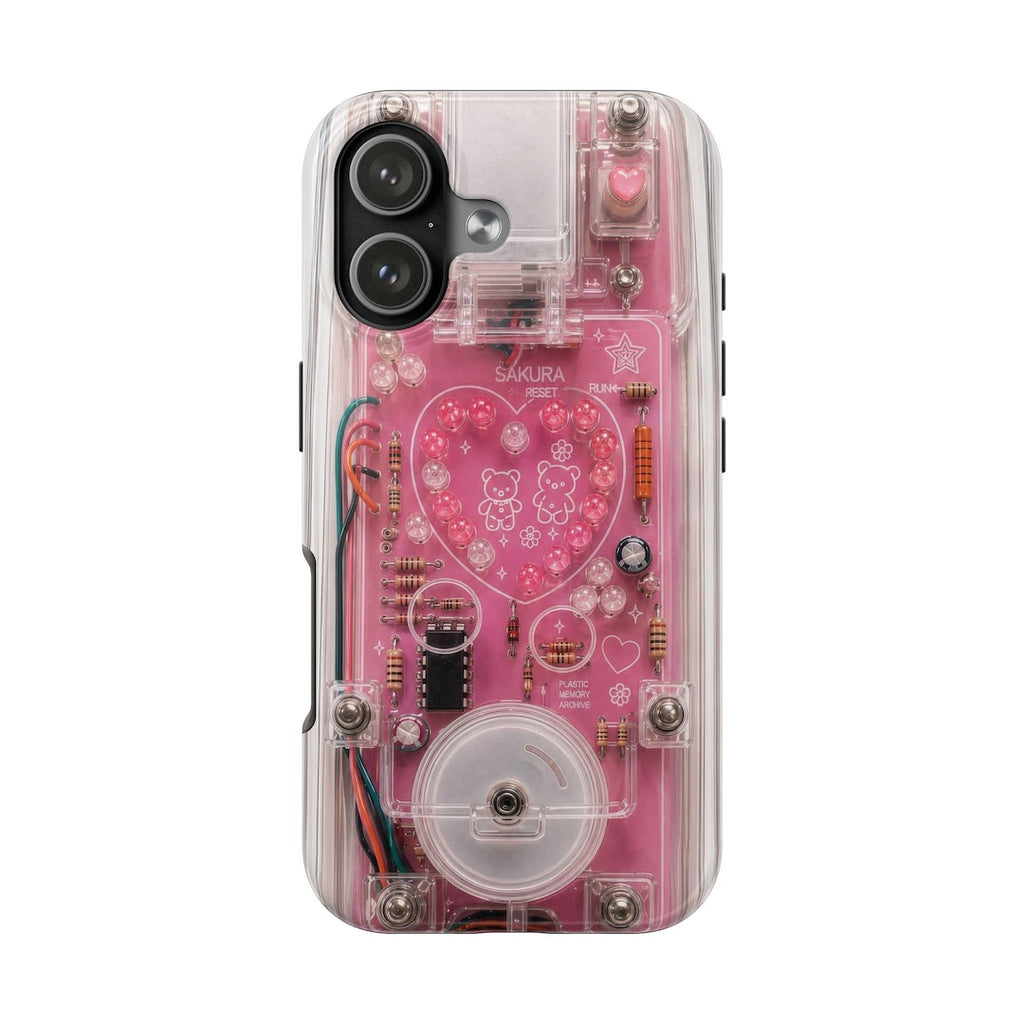 Pink Cyber Circuit Heart Phone Case – Y2K Retro Kawaii Tech Design