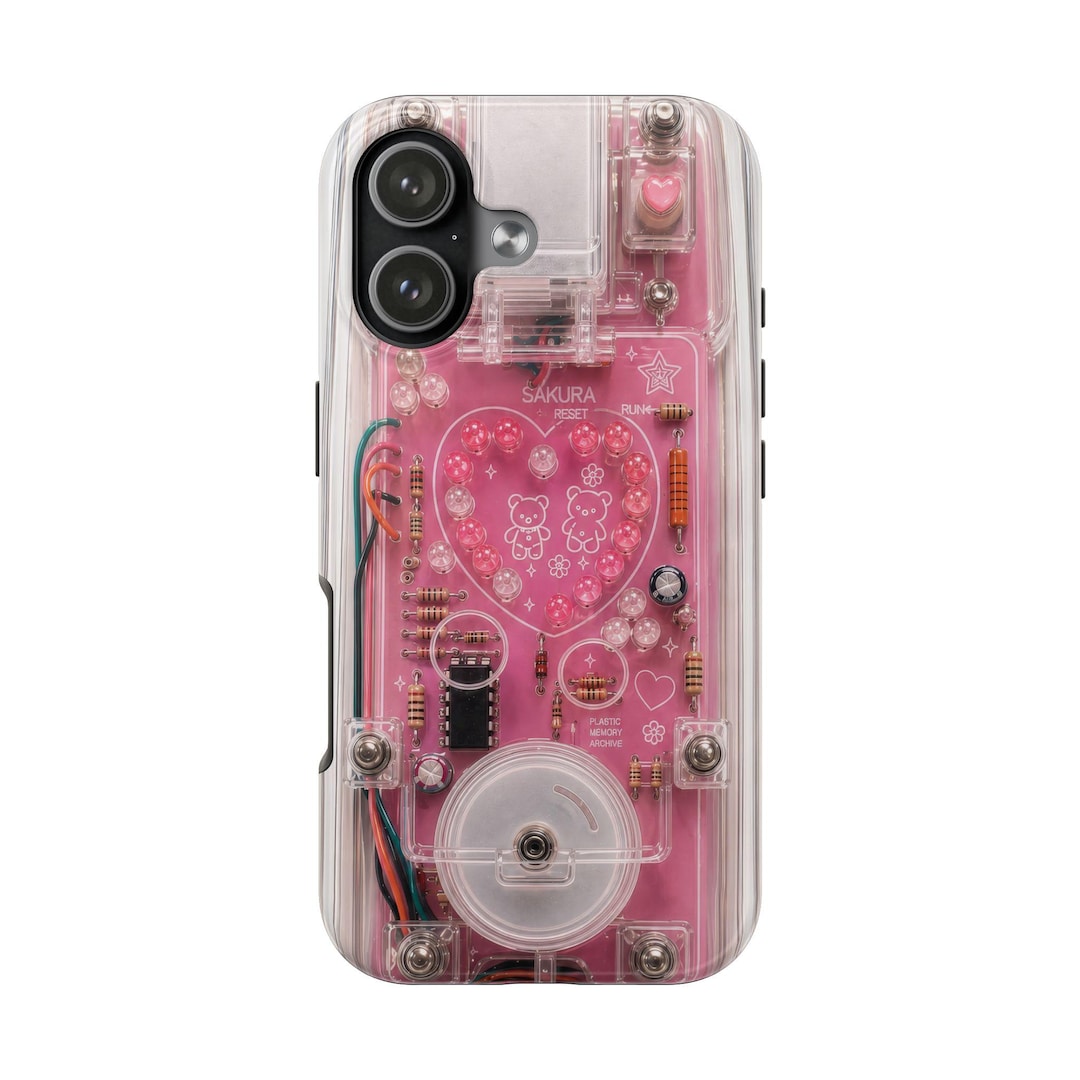 Pink Cyber Circuit Heart Phone Case – Y2K Retro Kawaii Tech Design