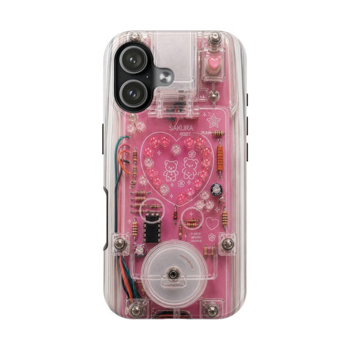 Pink Cyber Circuit Heart Phone Case – Y2K Retro Kawaii Tech Design