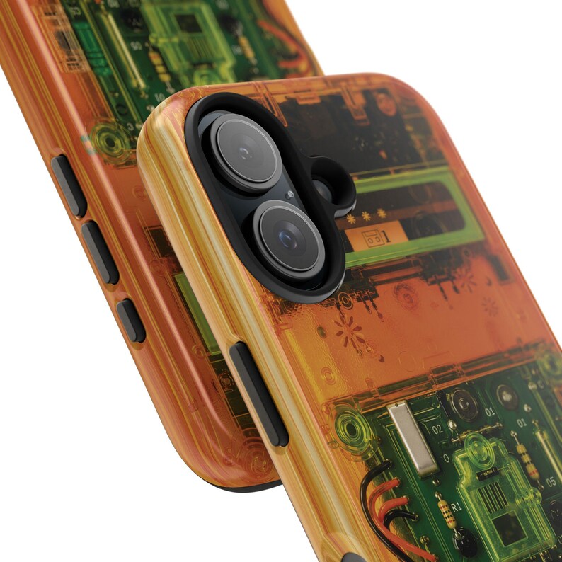 Retro Cassette Phone Case – Y2K Clear Effect Tech Orange Green Electronics