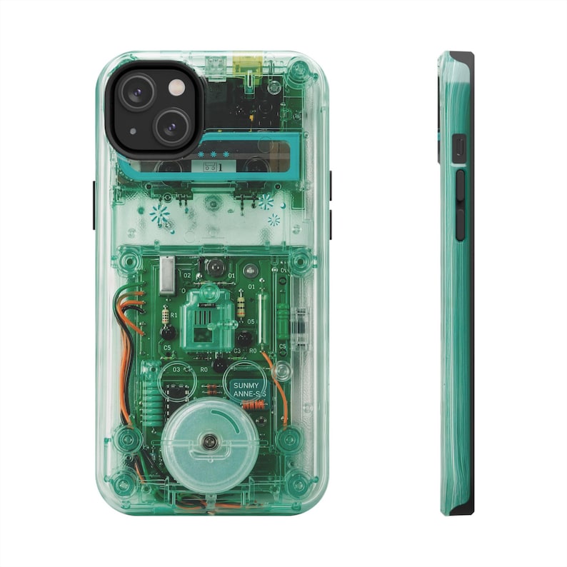 Turquoise Green Clear Effect Cassette Tape Phone Case – Retro Tech, Y2K Electronics Design