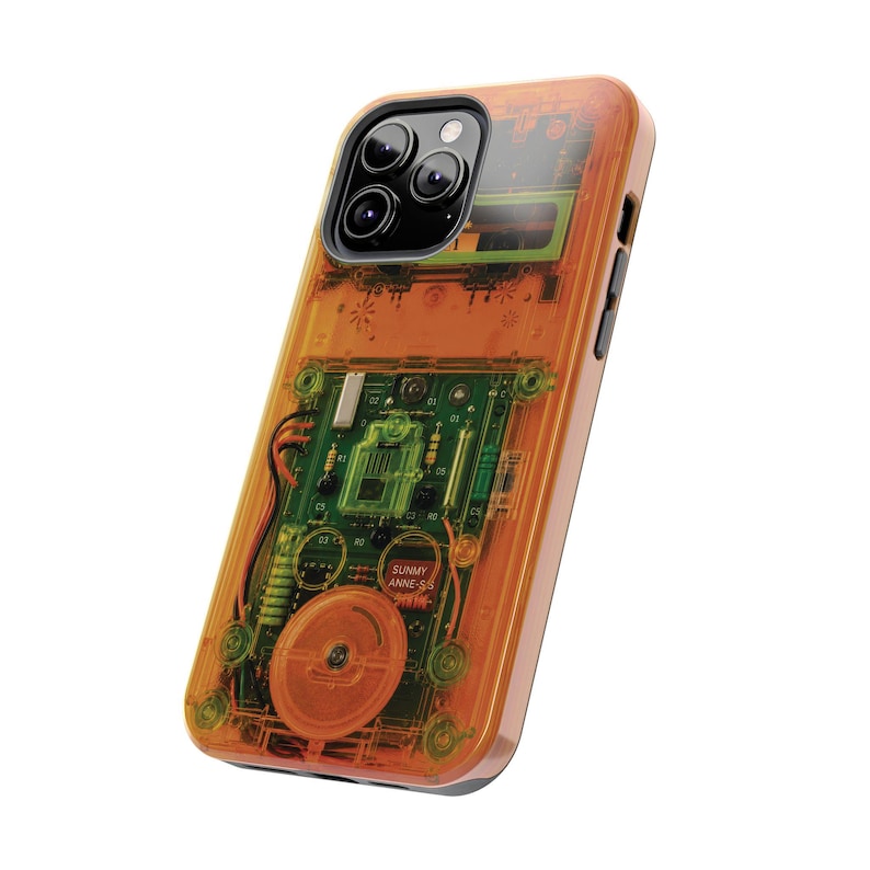 Retro Cassette Phone Case – Y2K Clear Effect Tech Orange Green Electronics