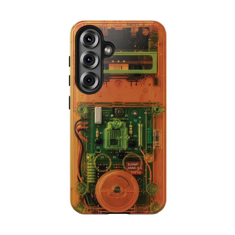 Retro Cassette Phone Case – Y2K Clear Effect Tech Orange Green Electronics