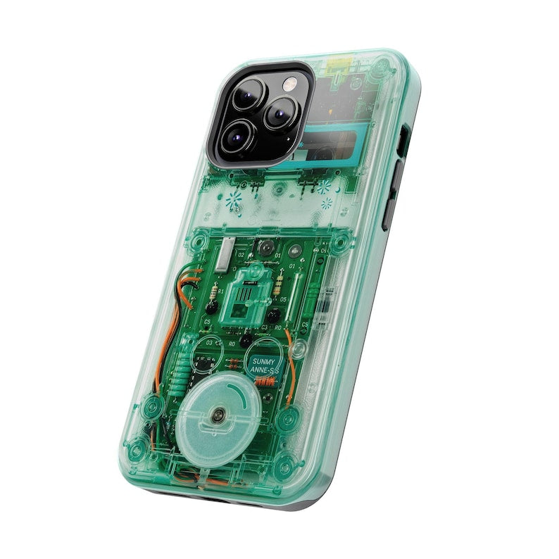 Turquoise Green Clear Effect Cassette Tape Phone Case – Retro Tech, Y2K Electronics Design