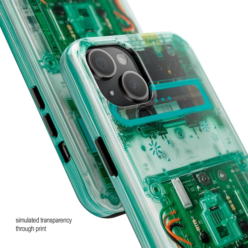 Turquoise Green Clear Effect Cassette Tape Phone Case – Retro Tech, Y2K Electronics Design