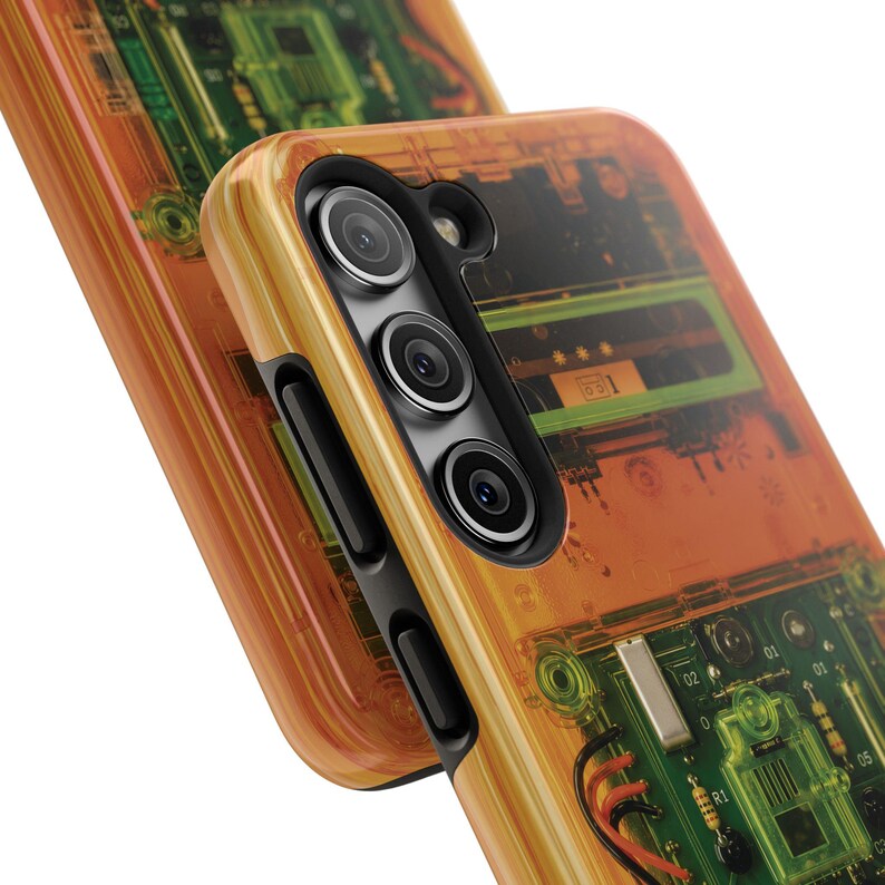 Retro Cassette Phone Case – Y2K Clear Effect Tech Orange Green Electronics
