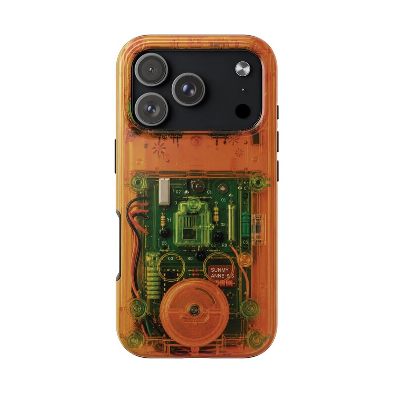 Retro Cassette Phone Case – Y2K Clear Effect Tech Orange Green Electronics