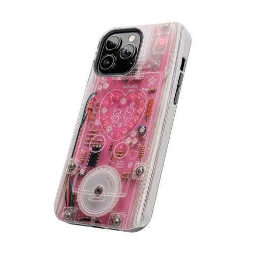 Pink Cyber Circuit Heart Phone Case – Y2K Retro Kawaii Tech Design
