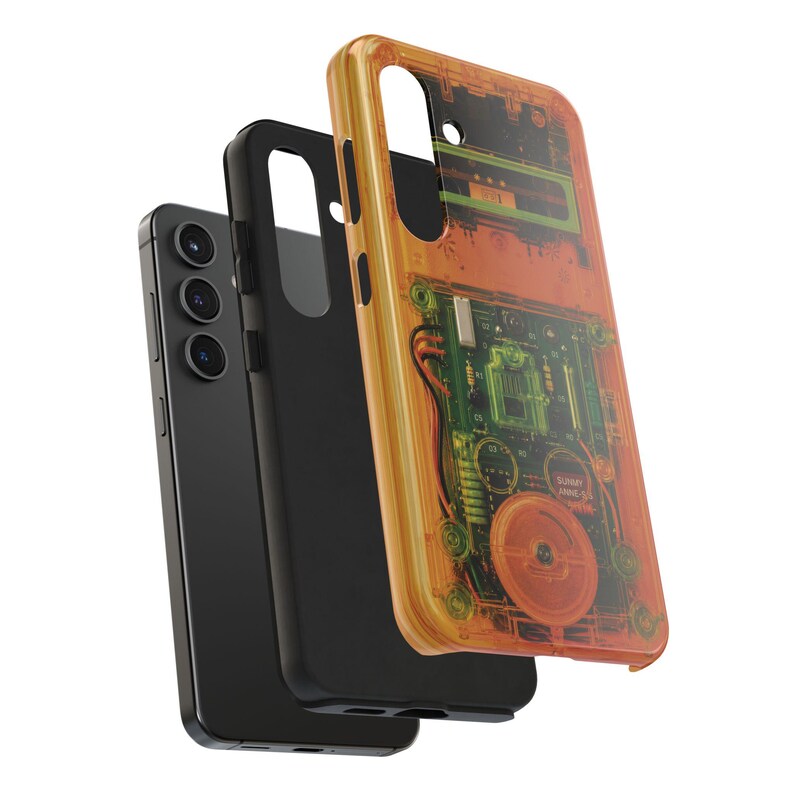 Retro Cassette Phone Case – Y2K Clear Effect Tech Orange Green Electronics