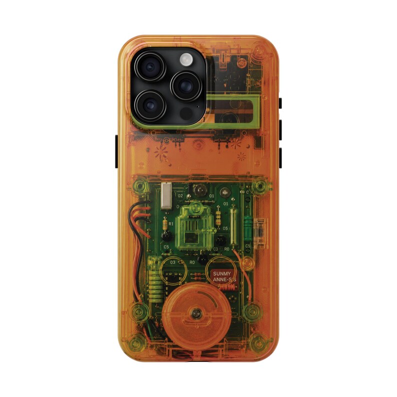 Retro Cassette Phone Case – Y2K Clear Effect Tech Orange Green Electronics