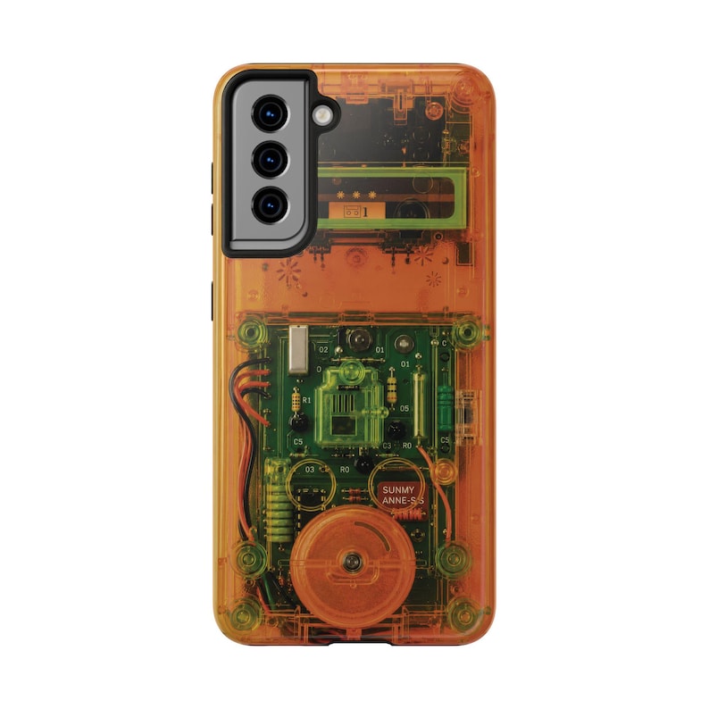 Retro Cassette Phone Case – Y2K Clear Effect Tech Orange Green Electronics